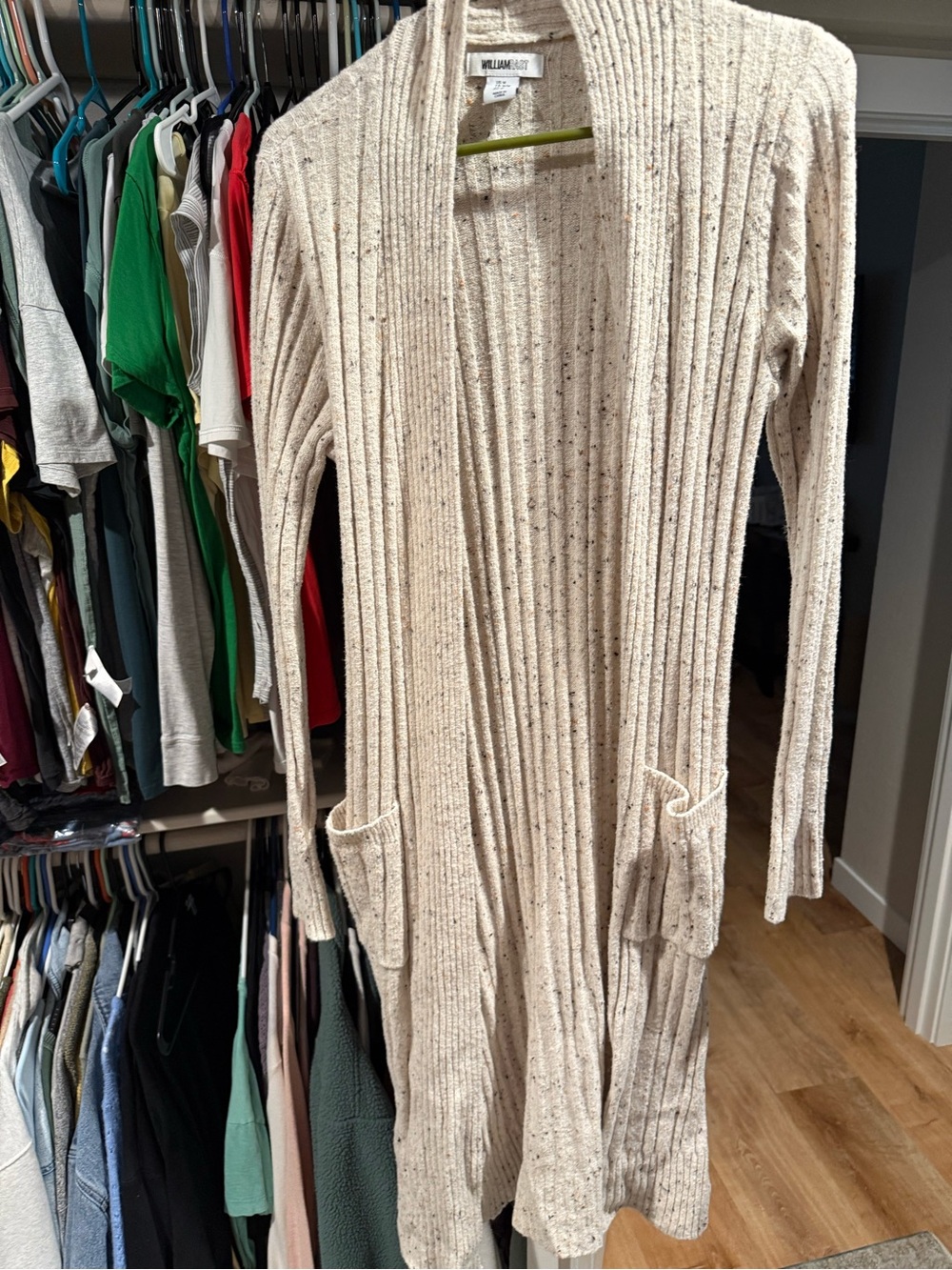 William Rast Cream Speckled Ribbed Open-Front Cardigan